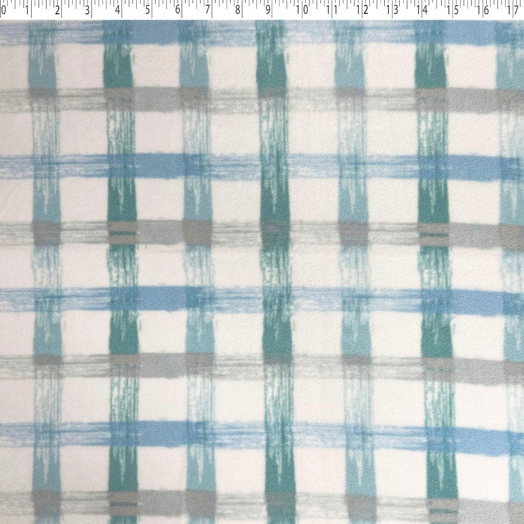 blue paint brush plaid fleece print