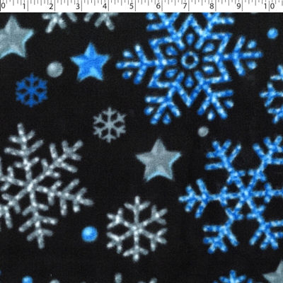 black and lt blue stars and snowflakes fleece