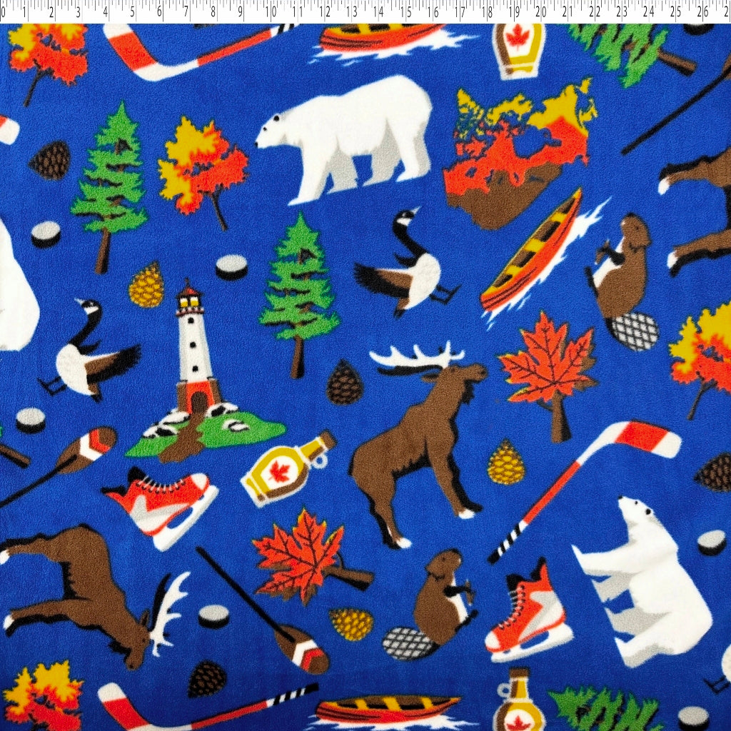 blue canadian things fleece print