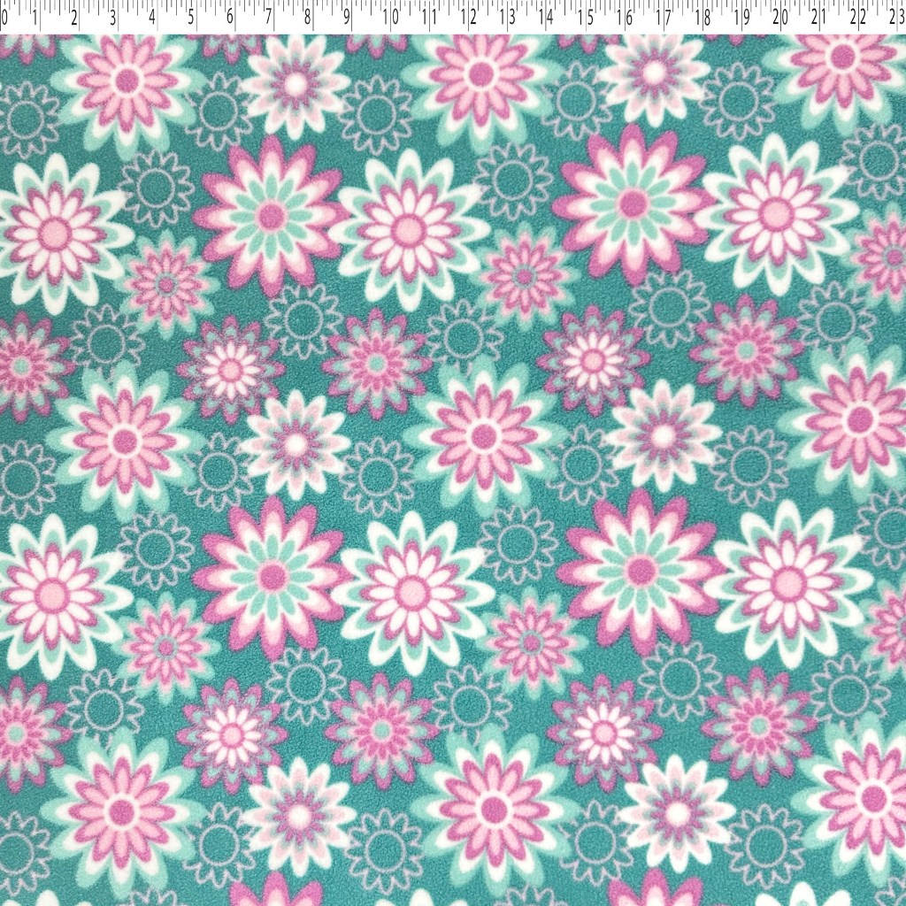 lt teal flower power fleece print