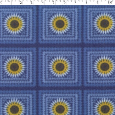 blue sunflower crochet fleece print