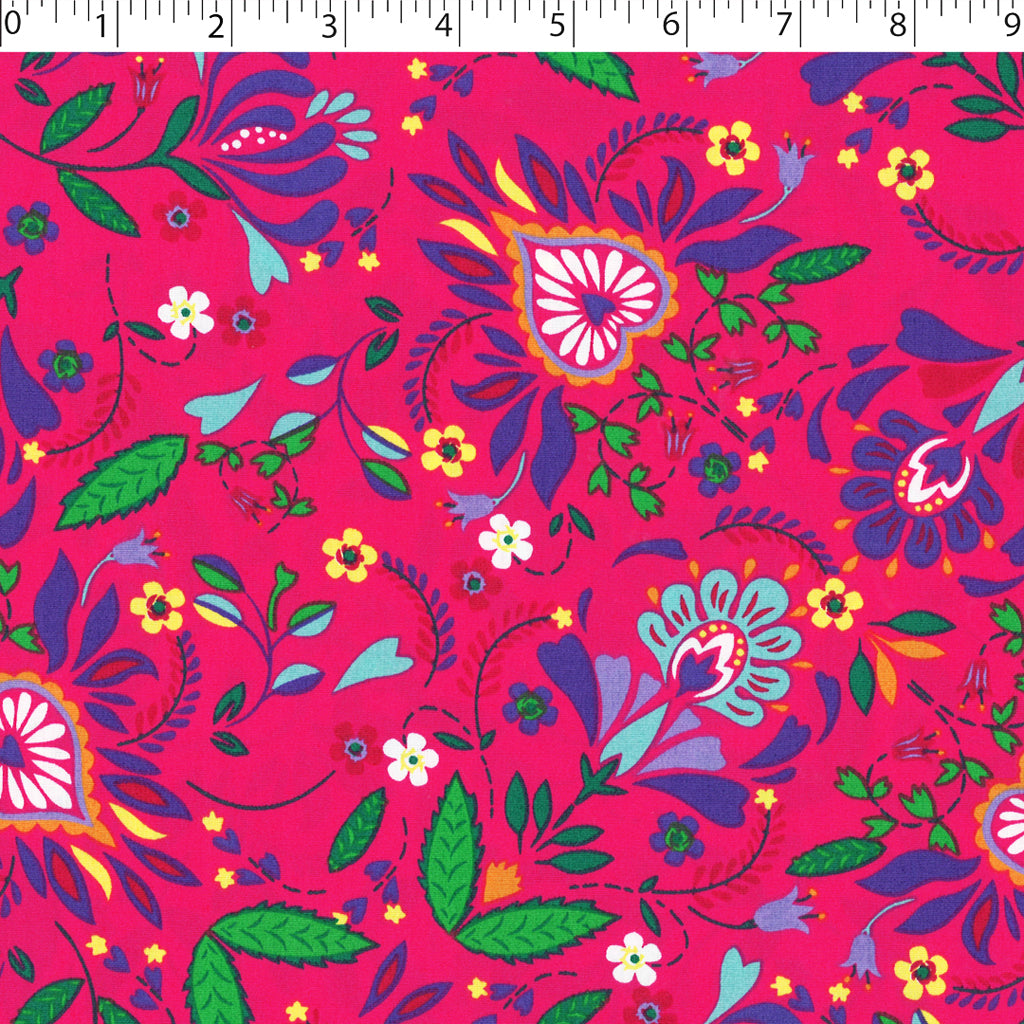 CRAYON BRITES - COTTON POPLIN PRINTS - FOLK FLORAL 1