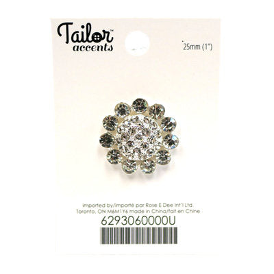 ROUND FLORAL RHINESTONE BUTTON 25MM