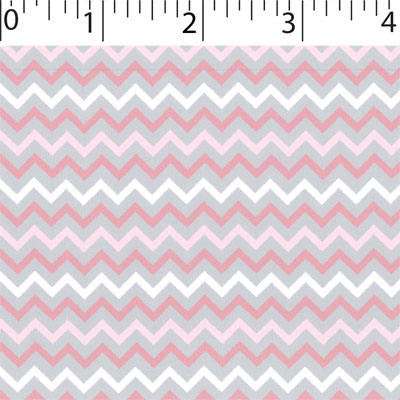 grey ground cotton flannelette with pink zigzag