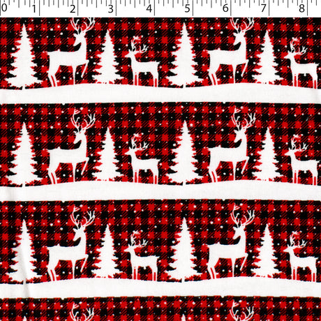 white reindeer stripe with red and black buffalo check background flannelette print