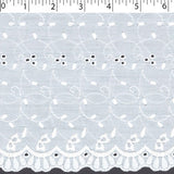 light to medium weight white polyester cotton embroidered eyelet with scalloped finish